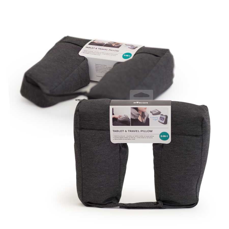 Tablet & Travel Pillow 2-in-1 - Salt & Pepper Grå kudde. 25x28x9 cm. Bomullsmix - 9