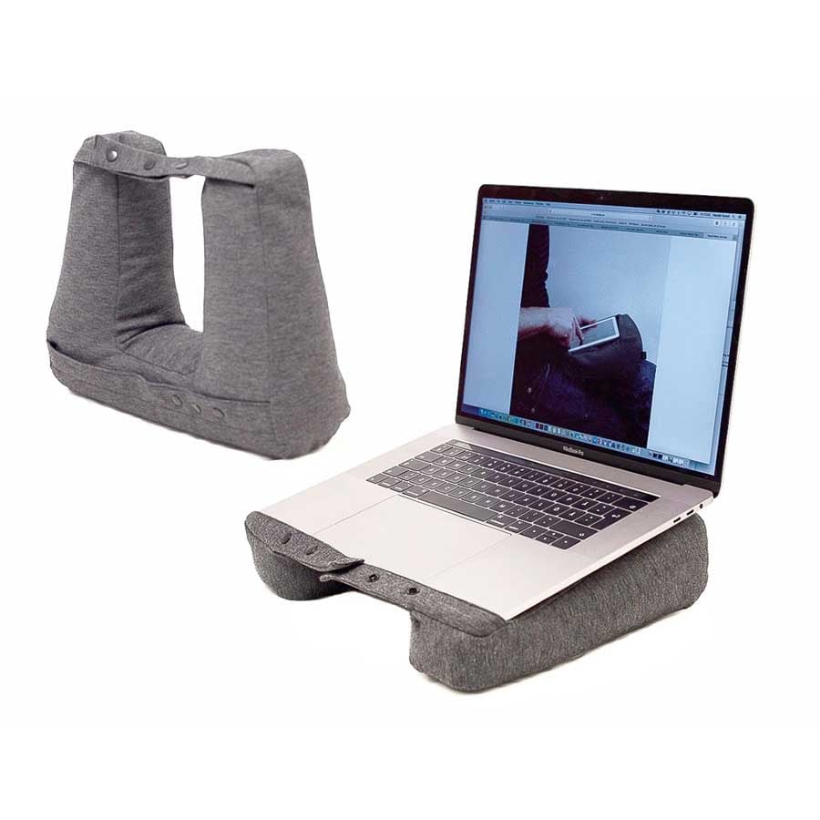 Kneck™ Travel Pillow 3-in-1. Comfort Plus. Resekudde för laptop, surfplatta & nacke - Salt & Pepper Grå kudde. 33x28x10 cm. Bomullsmix