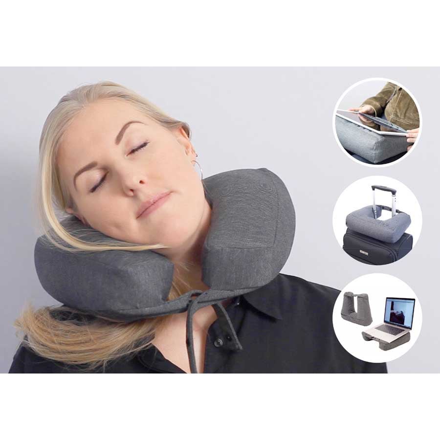 Kneck™ Travel Pillow 3-in-1. Comfort Plus. Resekudde för laptop, surfplatta & nacke - Salt & Pepper Grå kudde. 33x28x10 cm. Bomullsmix - 1