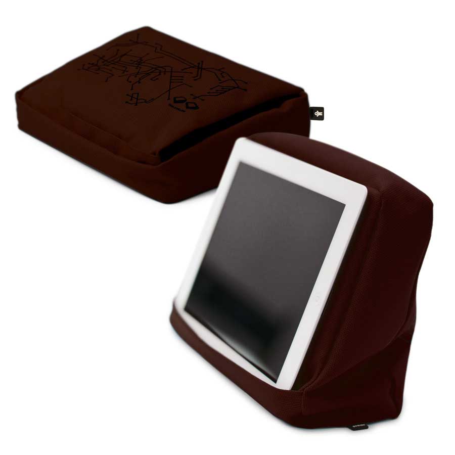 Tabletpillow Hitech 2 med förvaringsfickor för iPad / tablet PC  Mörk Chokladbrun / Svart. Polyester