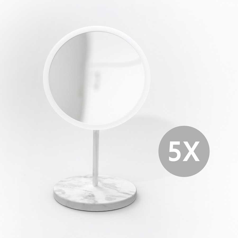 Löstagbar Make-up spegel X5. AirMirror™ Table Stand. Bordsmodell - Marmor. Vit, grå. ø 16,5 cm, 3 cm djup. Glas. Silikon