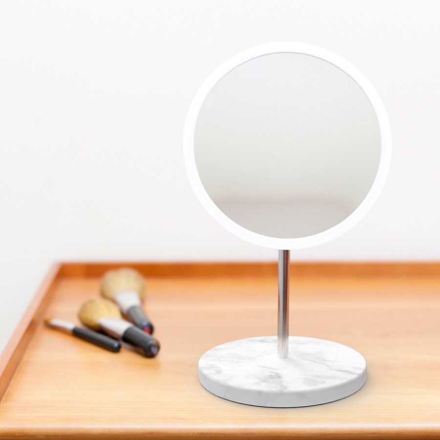 Löstagbar Make-up spegel X10. AirMirror™ Table Stand. Bordsmodell - Marmor. Vit, grå. ø 16,5 cm, 3 cm djup. Glas. Silikon - 6
