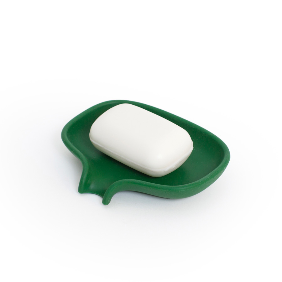 Tvålfat Soap Saver Flow med avrinningspip - Mörkgrön. 13,5x10,5x2,5 cm. Silikon - 2