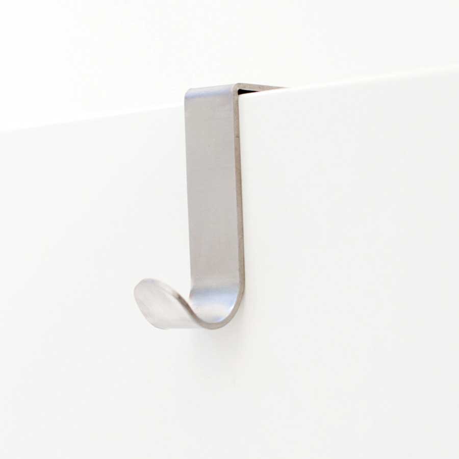 Enkel J-krok över kökslåda/skåp, 2-pack. Cabinet Hooks - Borstad. 1,6x5,1x2 cm. Borstat rostfritt stål