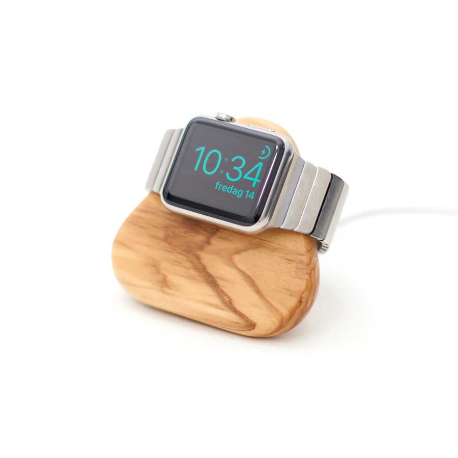 Bosign Apple Watch Laddningsstation. Tetra Nightstand -  6x6x8 cm. Olivträ (oljad)