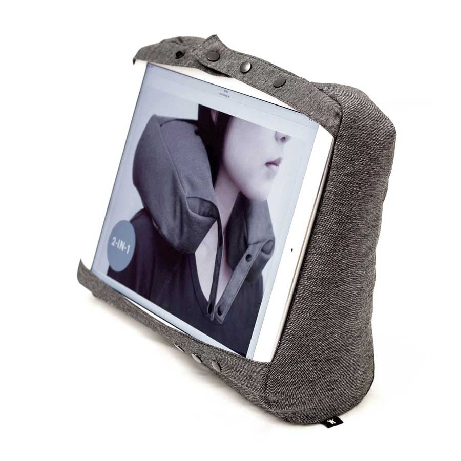 Kneck™ Travel Pillow 3-in-1. Comfort Plus. Resekudde för laptop, surfplatta & nacke - Salt & Pepper Grå kudde. 33x28x10 cm. Bomullsmix - 7