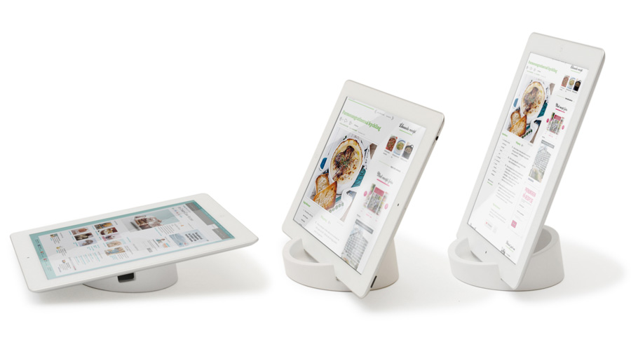 iPad ställ Kitchen Tablet Stand. Kokboksstöd för iPad/tablet PC - Vit. ø11,4 cm, 4,5 cm hög. Silikon - 2