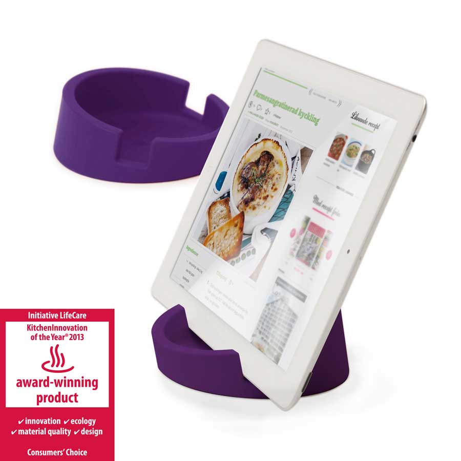 iPad ställ Kitchen Tablet Stand. Kokboksstöd för iPad/tablet PC - Lila. ø11,4 cm, 4,5 cm hög. Silikon