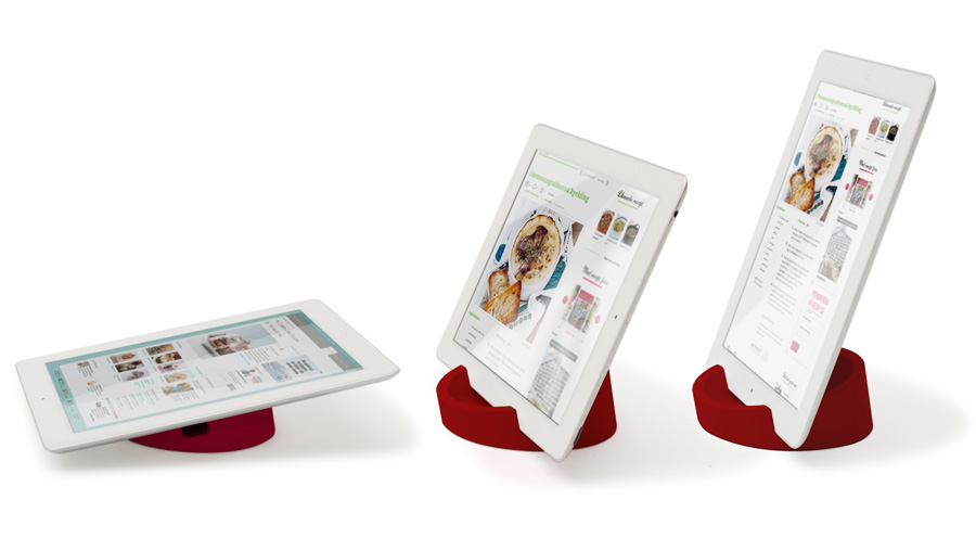 iPad ställ Kitchen Tablet Stand. Kokboksstöd för iPad/tablet PC - Röd. ø11,4 cm, 4,5 cm hög. Silikon - 3