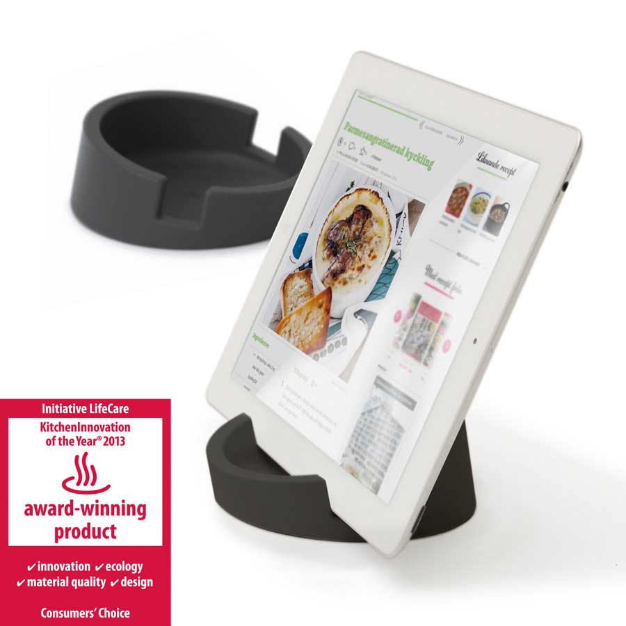 iPad ställ Kitchen Tablet Stand. Kokboksstöd för iPad/tablet PC - Grafitgrå. ø11,4 cm, 4,5 cm hög. Silikon