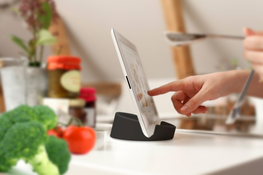 iPad ställ Kitchen Tablet Stand. Kokboksstöd för iPad/tablet PC - Grafitgrå. ø11,4 cm, 4,5 cm hög. Silikon - 3
