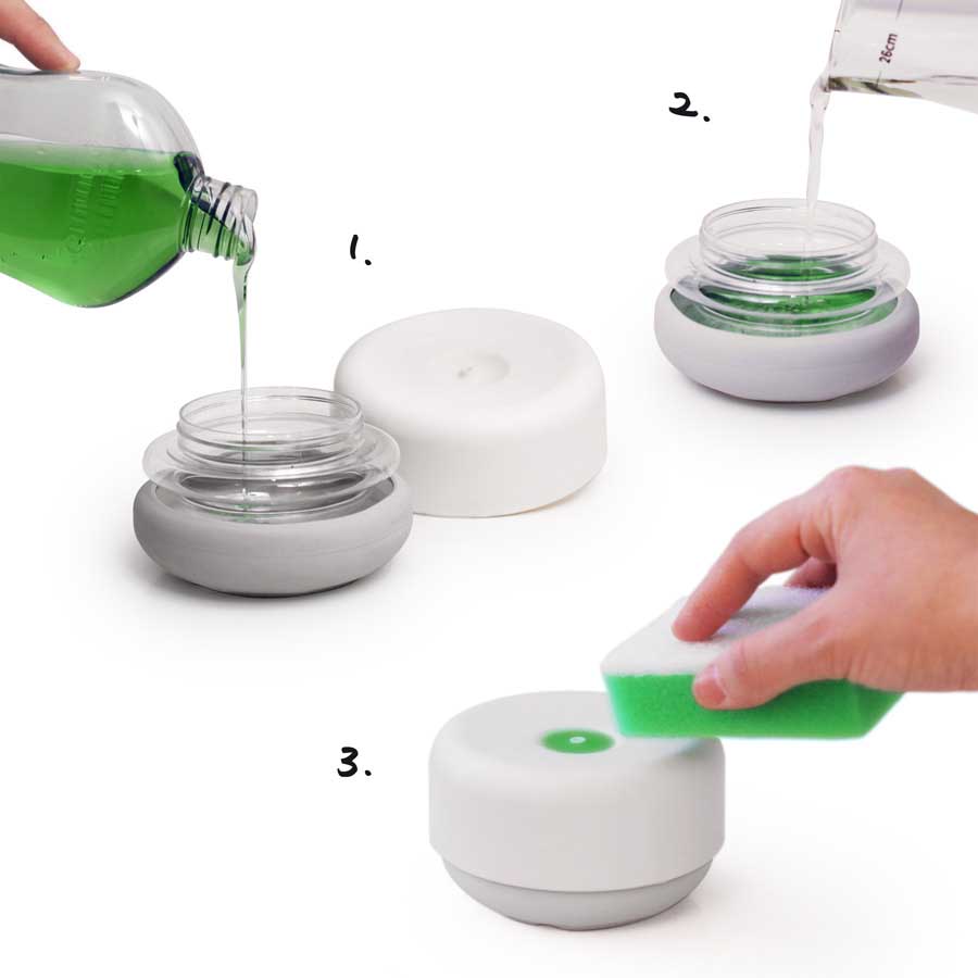 Miljövänlig Diskmedelspump Do-Dish™ - Vit /Ljusgrå. ø11x6,5 cm. PET/Plast/Silikon - 2