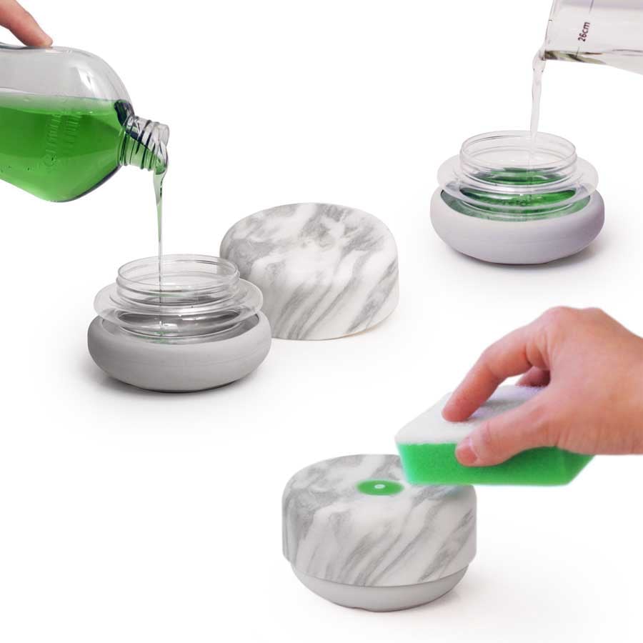 Miljövänlig Diskmedelspump Do-Dish™ - Ljus marmordekor/ Ljusgrå. ø11x6,5 cm. PET/Plast/Silikon - 2