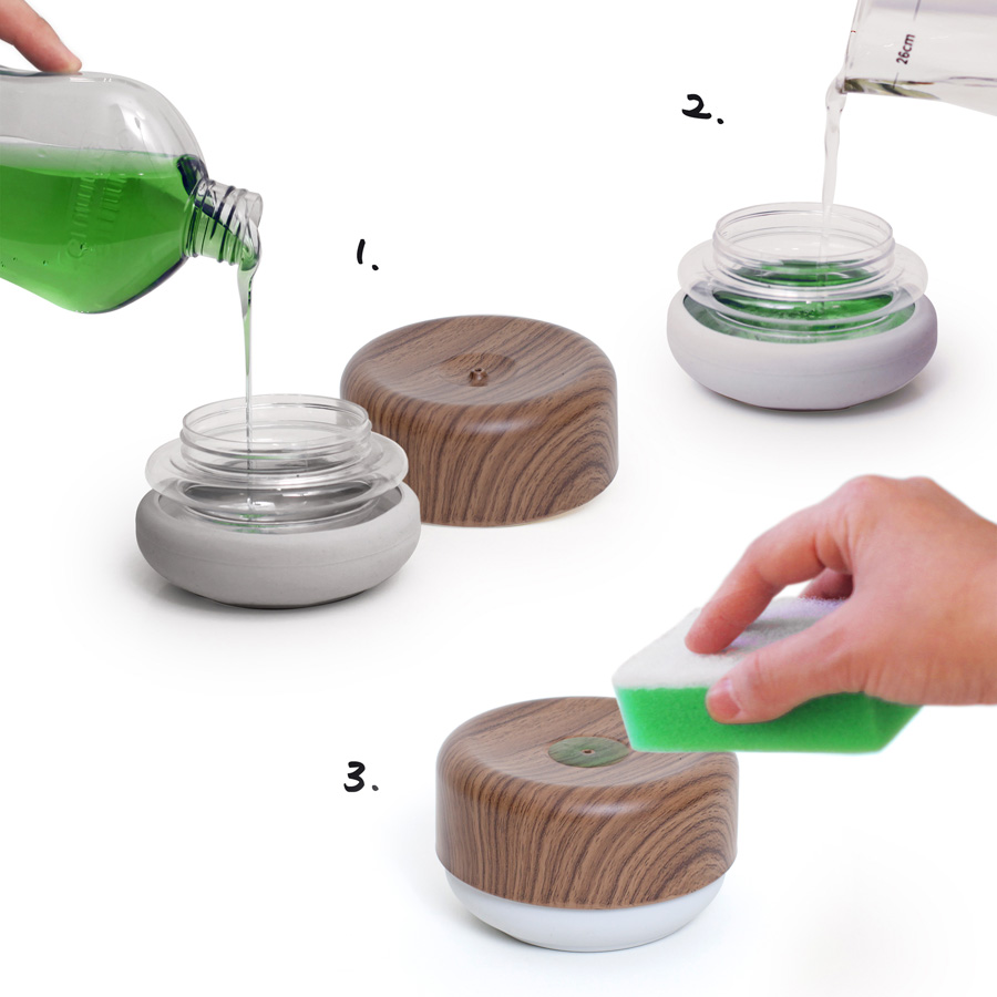 Miljövänlig Diskmedelspump Do-Dish™  - Mörk trädekor /Ljustgrå. ø11x6,5 cm. PET/Plast/Silikon - 7