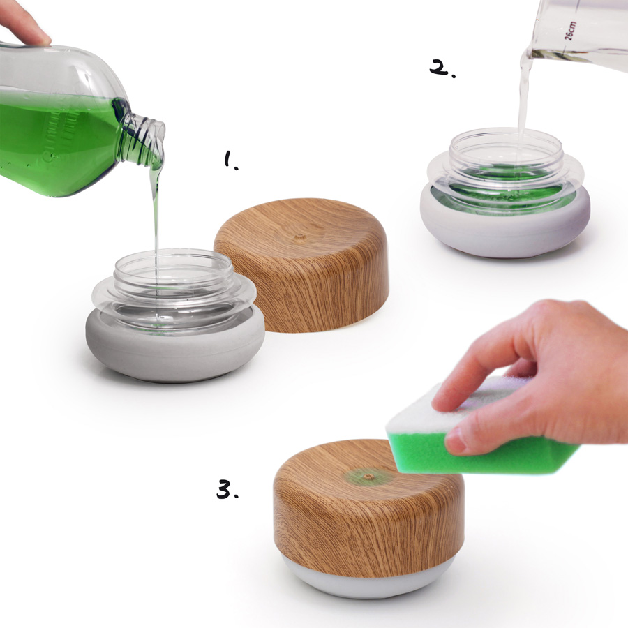 Miljövänlig Diskmedelspump Do-Dish™ - Ljust Trätryck / Ljusgrå. ø11x6,5 cm. PET/Plast/Silikon - 7