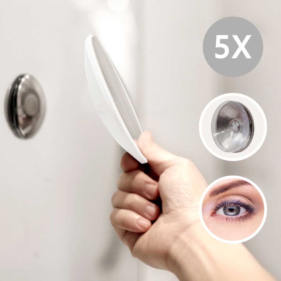 Löstagbar Make-up spegel X5. AirMirror™ - Vit. Magnetfäste. Dolt sugproppsfäste. ø 11,2 cm, 1,4 cm djup. Glas. Silikon - 1