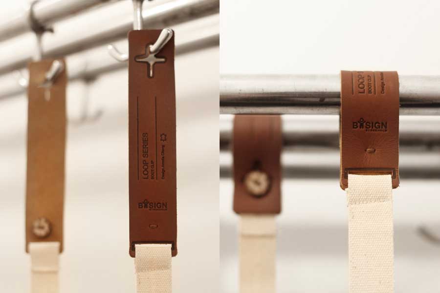 Stövelhållare Loop - Polerad/mörkgrå/brown/gräddvit. 4x1x100-180 cm. Polerad Zink/Silikon/Läder/bomull