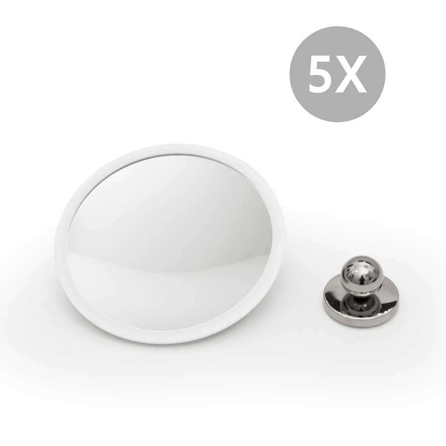 Stor Löstagbar Make-up spegel X5. AirMirror™ Plus (Ø 16,5 cm). Magnetfäste. Dolt sugproppsfäste Vit