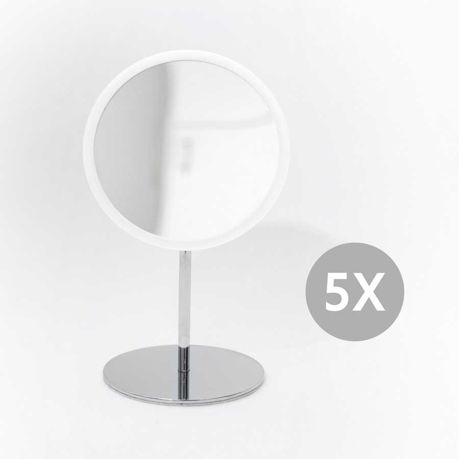 Löstagbar Make-up spegel X5. AirMirror™ Table Stand. Bordsmodell - Vit. ø 16,5 cm, 3 cm djup. Glas. Silikon