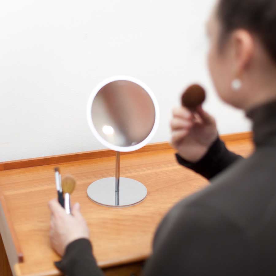 Löstagbar Make-up spegel X5. AirMirror™ Table Stand. Bordsmodell - Vit. ø 16,5 cm, 3 cm djup. Glas. Silikon - 8