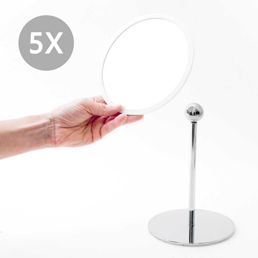 Löstagbar Make-up spegel X5. AirMirror™ Table Stand. Bordsmodell - Vit. ø 16,5 cm, 3 cm djup. Glas. Silikon - 9