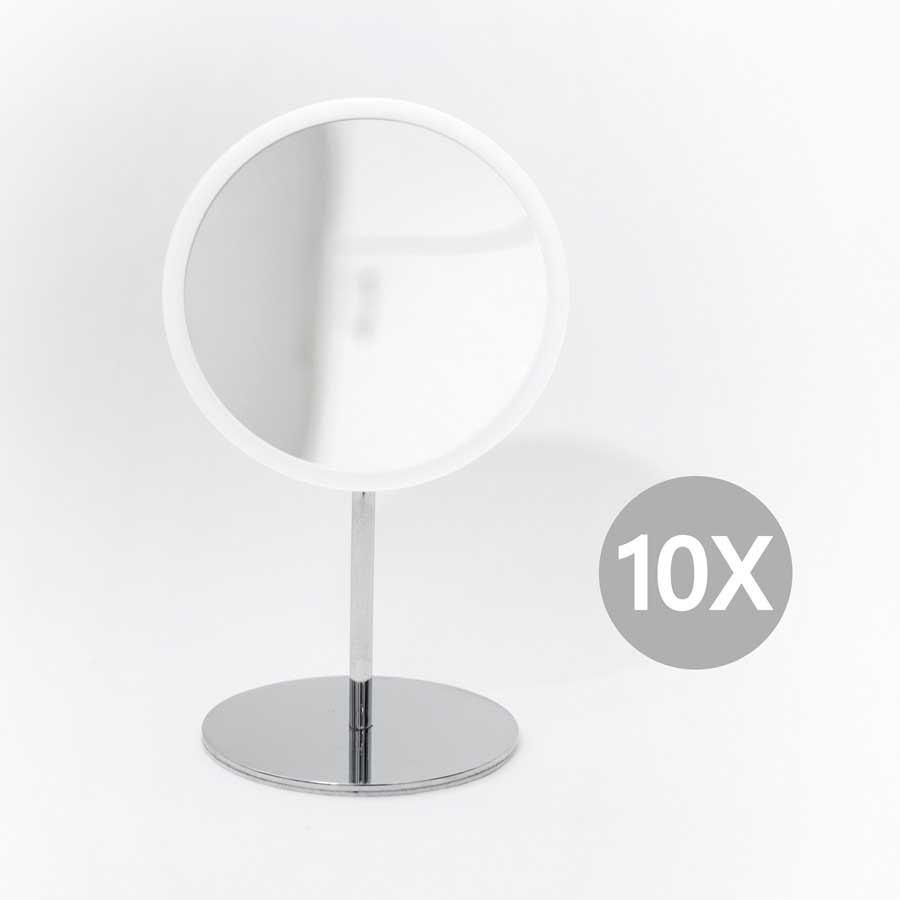 Löstagbar Make-up spegel X10. AirMirror™ Table Stand. Bordsmodell - Vit. ø 16,5 cm, 3 cm djup. Glas. Silikon