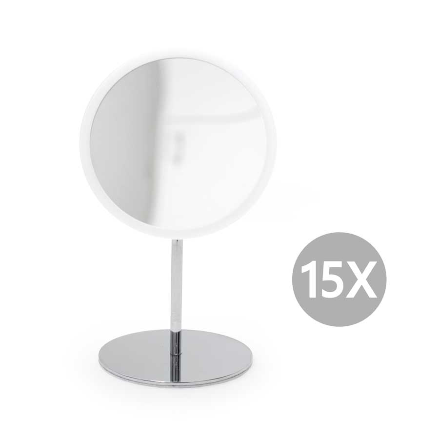 Löstagbar Make-up spegel X15. AirMirror™ Table Stand. Bordsmodell - Vit. ø 16,5 cm, 3 cm djup. Glas. Silikon - 6