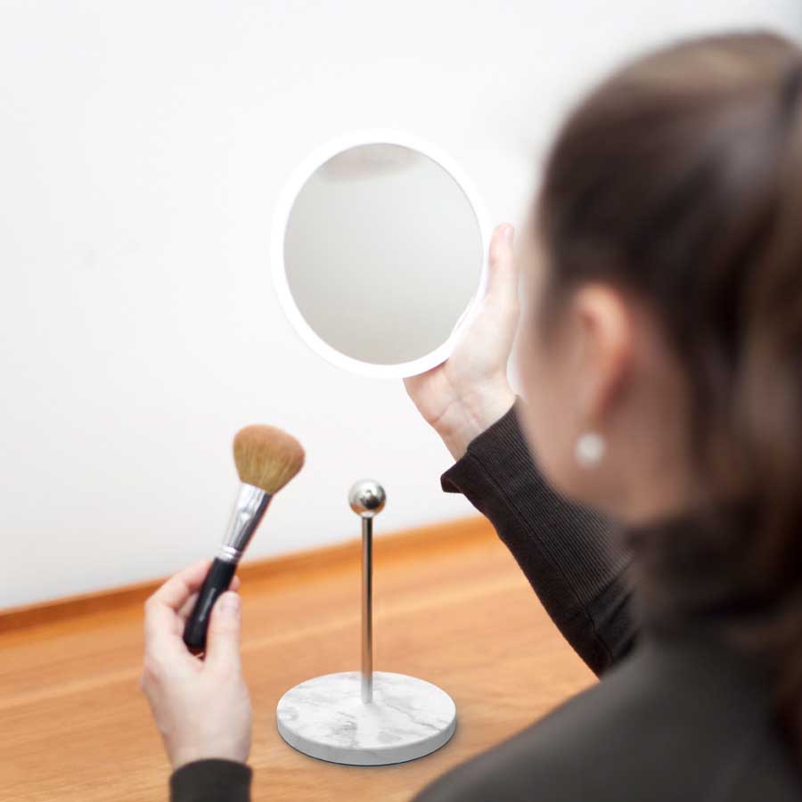 Löstagbar Make-up spegel X5. AirMirror™ Table Stand. Bordsmodell - Marmor. Vit, grå. ø 16,5 cm, 3 cm djup. Glas. Silikon - 2
