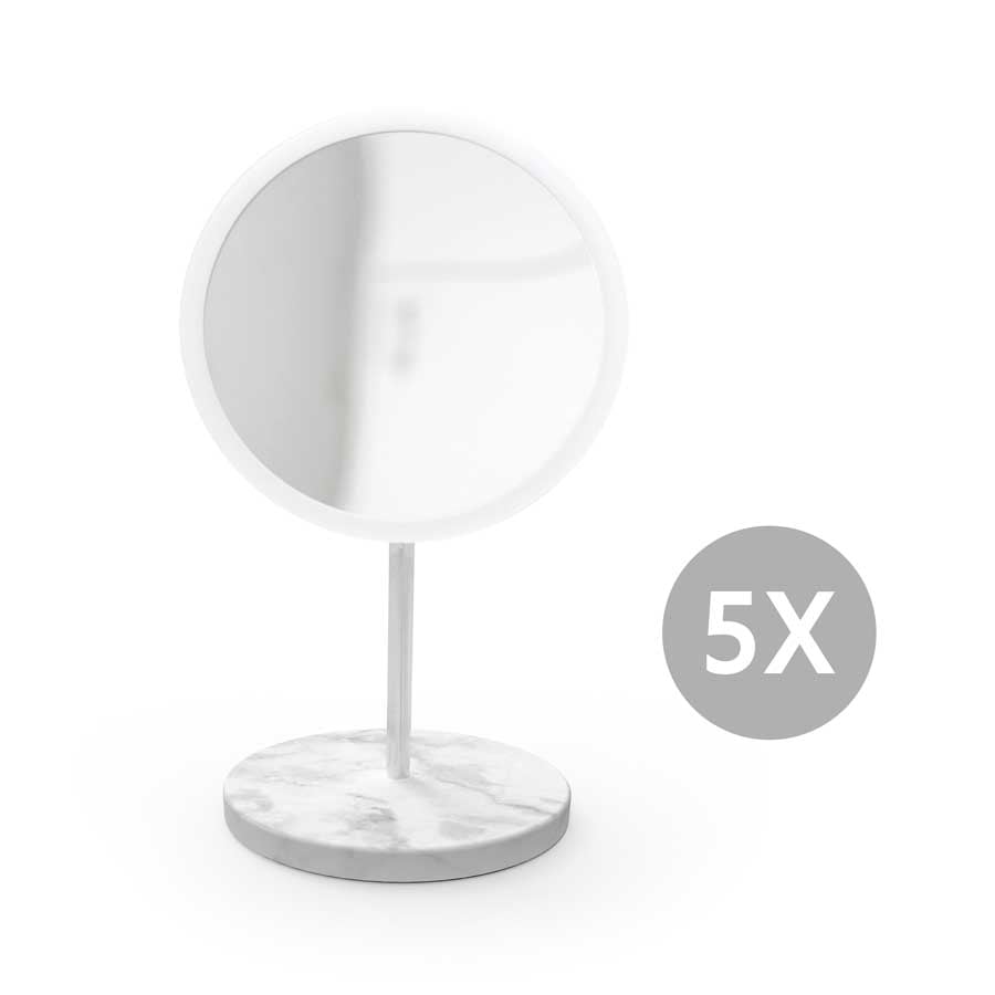 Löstagbar Make-up spegel X5. AirMirror™ Bordsmodell. Marmor. Vit, grå. (Ø 16,5 cm)
