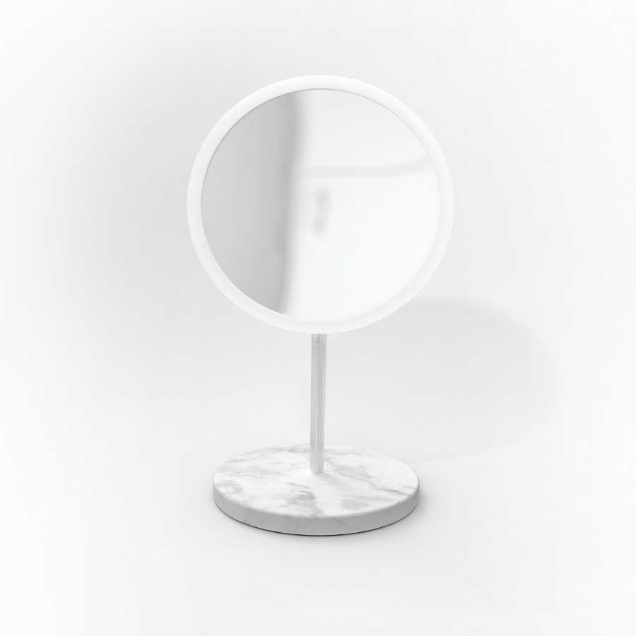 Löstagbar Make-up spegel X10. AirMirror™ Bordsmodell. Marmor. Vit, grå. (Ø 16,5 cm)