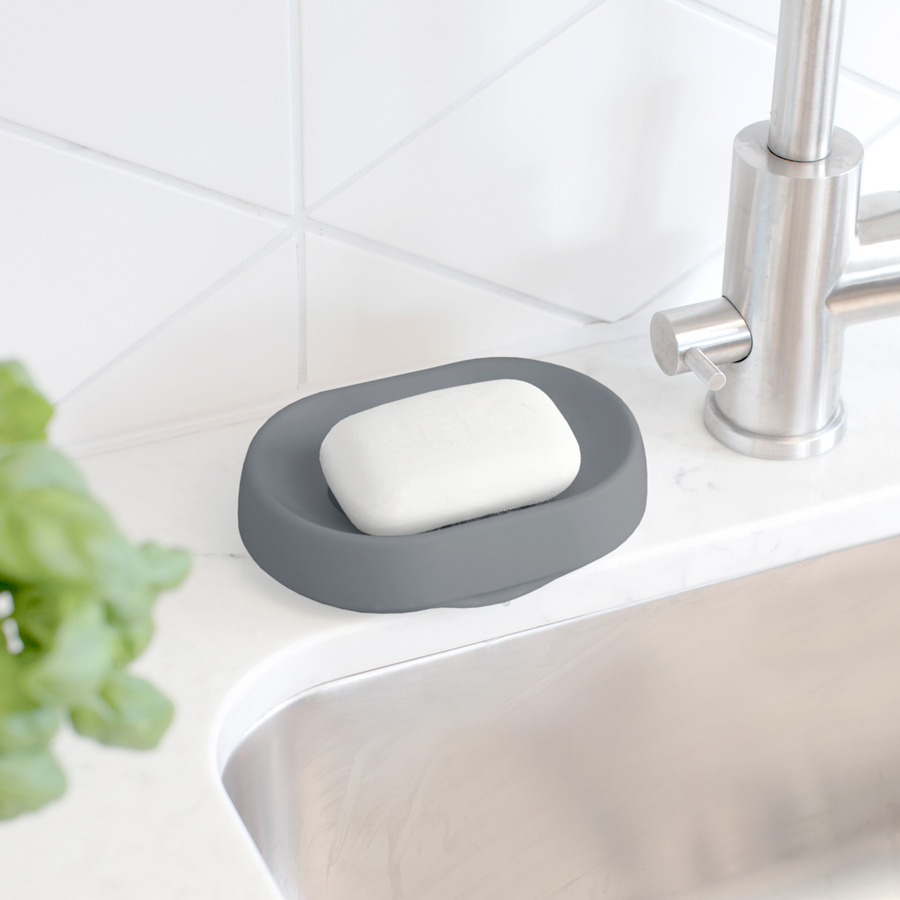 Tvålfat Soap Saver Flow PLUS. Oval - Grafitgrå. 14x10x3,5 cm. Silikon - 1