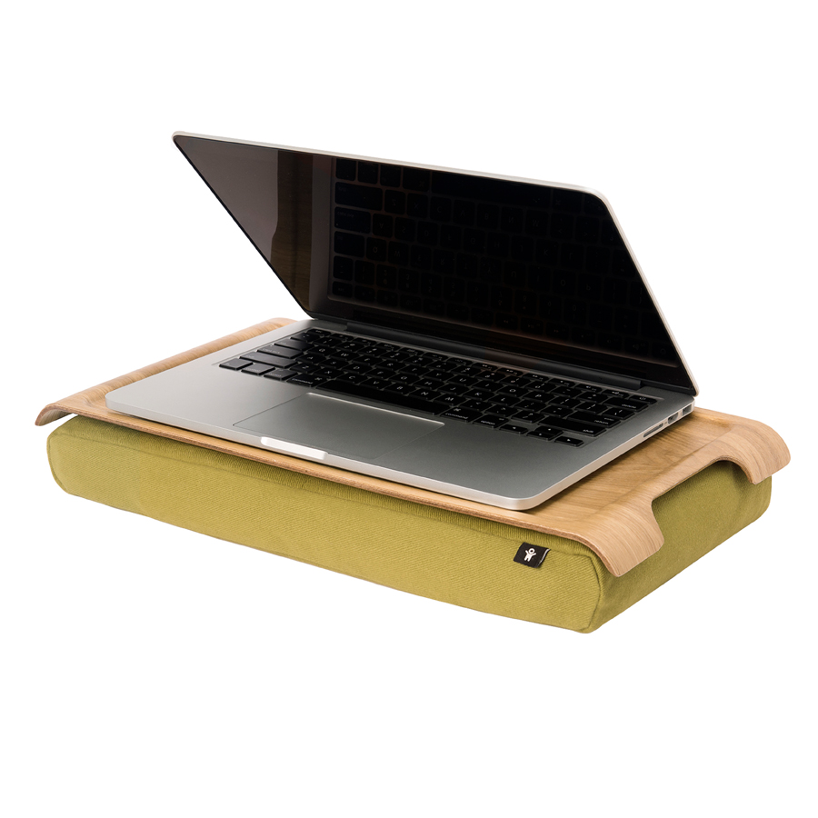 Mini Laptray i pilträ Lackerad bricka. Olivgrön kudde