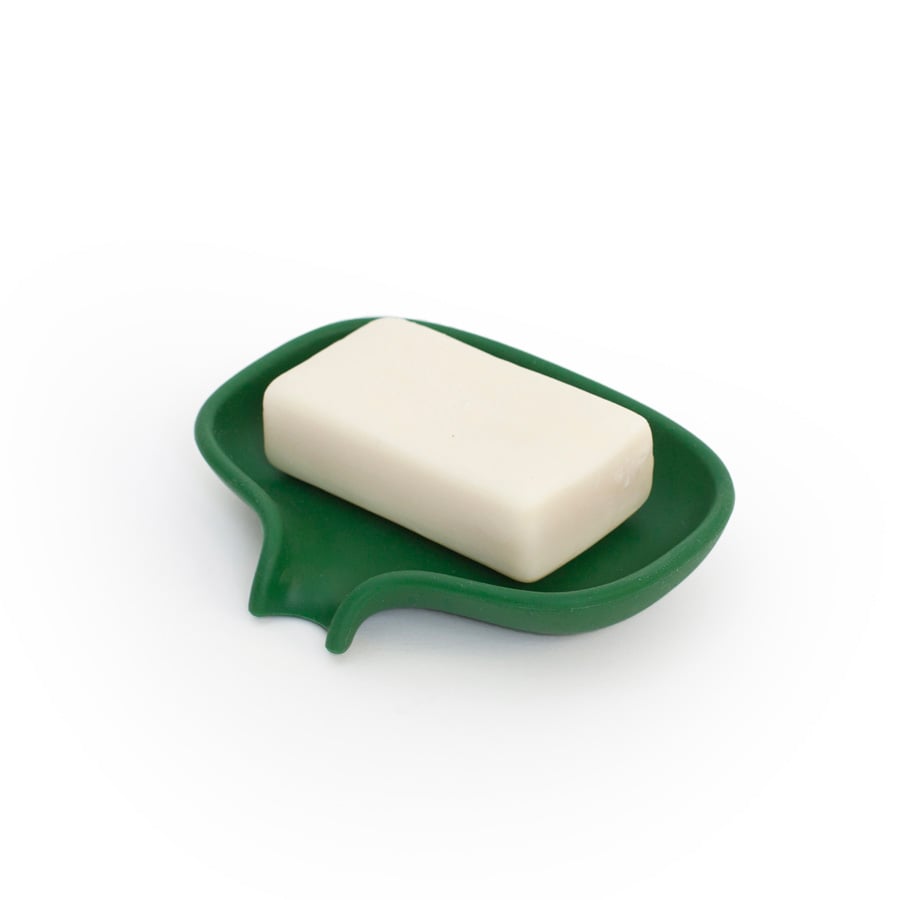 Tvålfat Soap Saver Flow med avrinningspip - Mörkgrön. 13,5x10,5x2,5 cm. Silikon