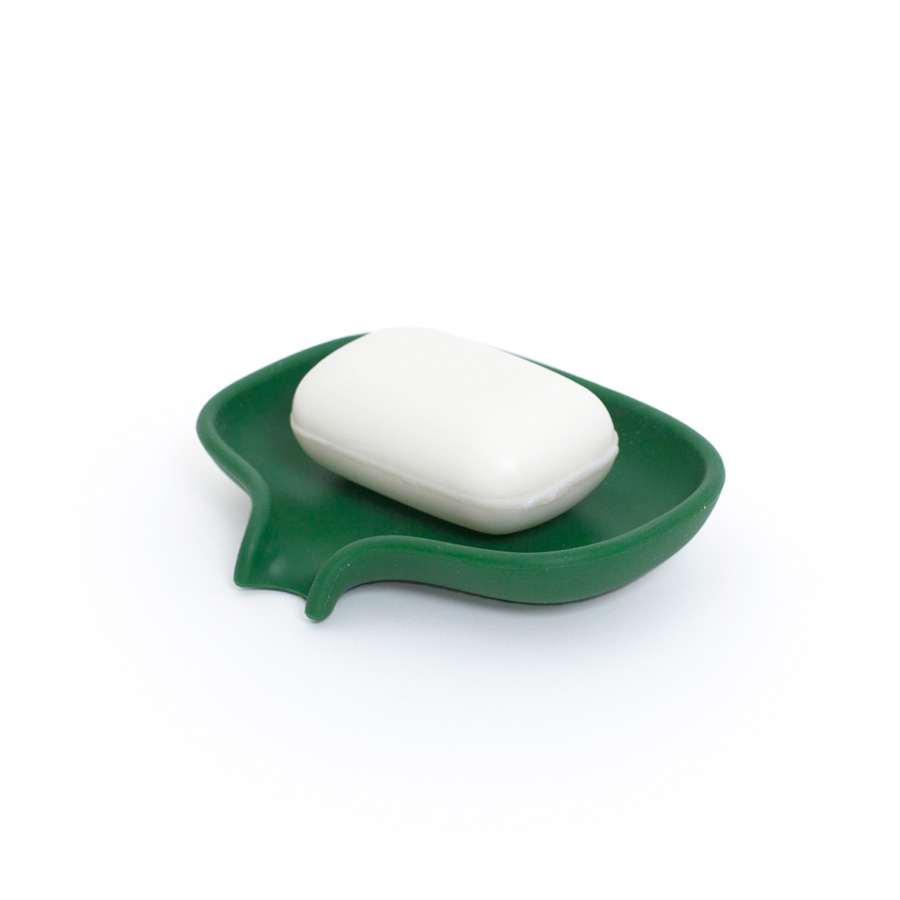 Tvålfat Soap Saver Flow med avrinningspip - Mörkgrön. 13,5x10,5x2,5 cm. Silikon - 3