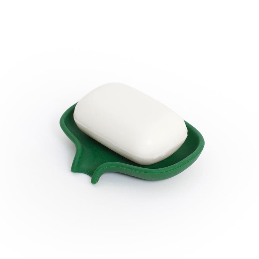 Tvålfat Soap Saver Flow med avrinningspip. SMALL - Mörk Grön. 10,8x8,5x2 cm. Silikon