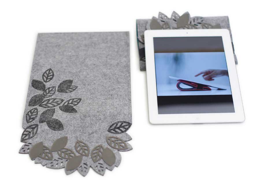 iPad Stand/Sleeve Leaf - Turkos / Grå. 28x21,5x0,6 cm. Filt