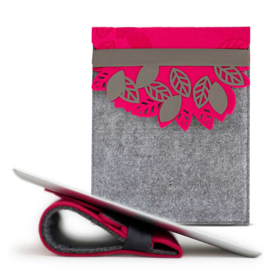 iPad Stand/Sleeve Leaf - Rubin röd / Grå. 28x21,5x0,6 cm. Filt